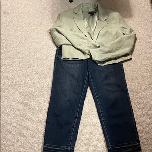 Women's Green Blazer and Blue Jeans Set